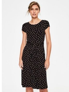 Boden Amelie Jersey Black & Pink Polka-Dot Dress 8L